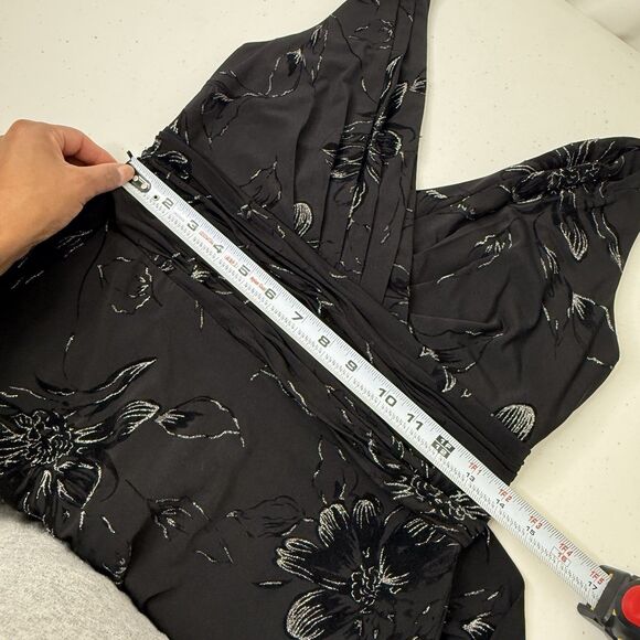 Evan Picone Floral Velvet Burnout Dress 4P Black Empire Ruched Dark Fairy Grunge - Picture 6 of 12